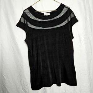 Shannon Ford New York Short Sleeve Mesh Detail Office Black Blouse Size Large